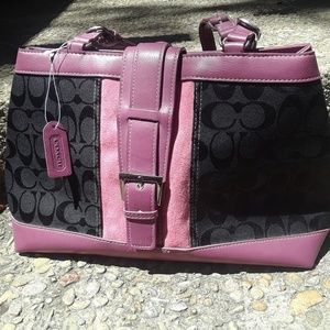 Coach Suede Pink Leather Black Handbag Purse